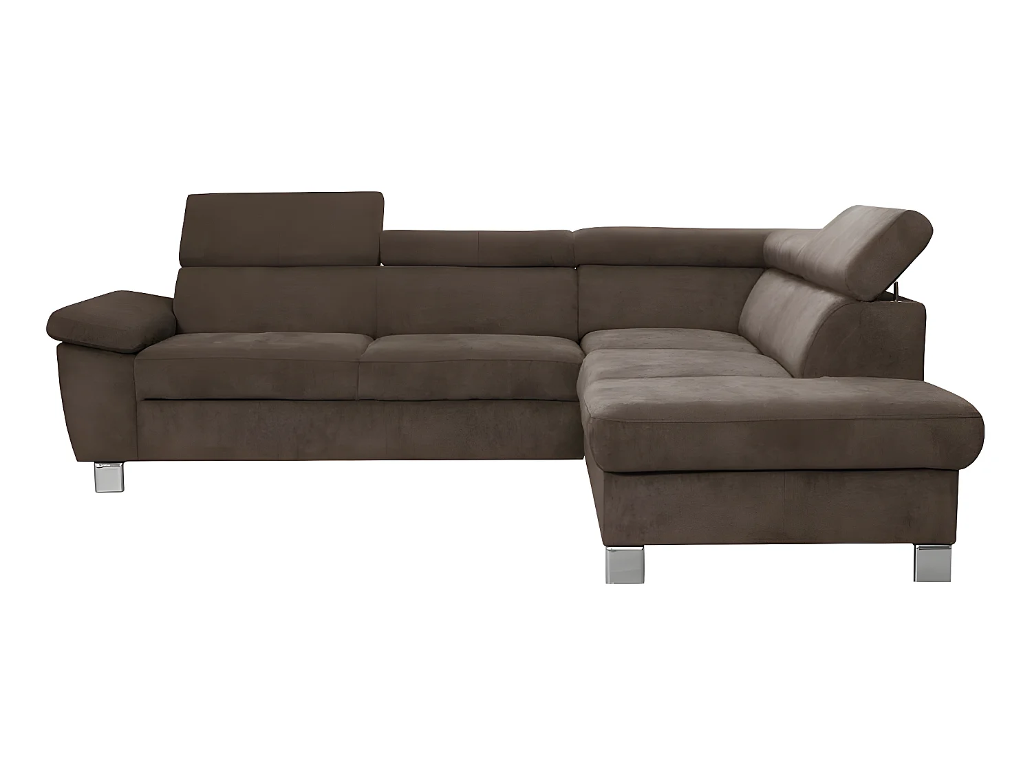 Canapé d'angle en tissu velours luxe 5 places LUGO chocolat, angle droit