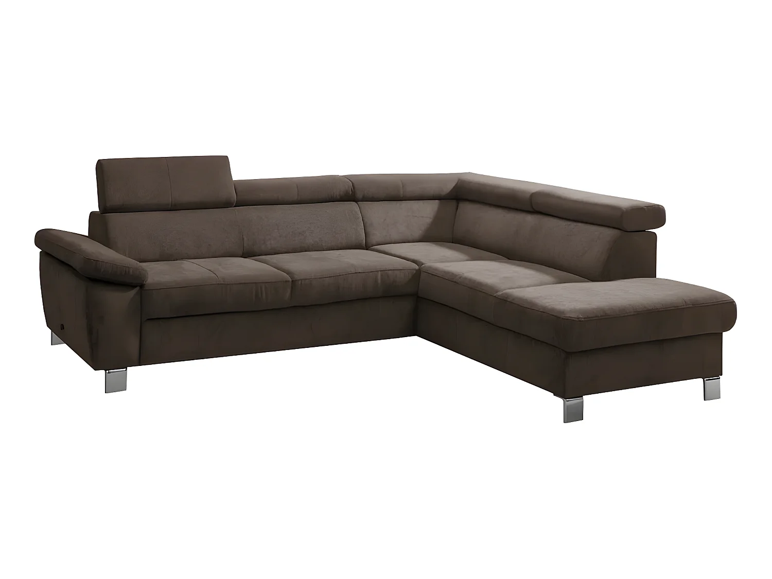 Canapé d'angle en tissu velours luxe 5 places LUGO chocolat, angle droit