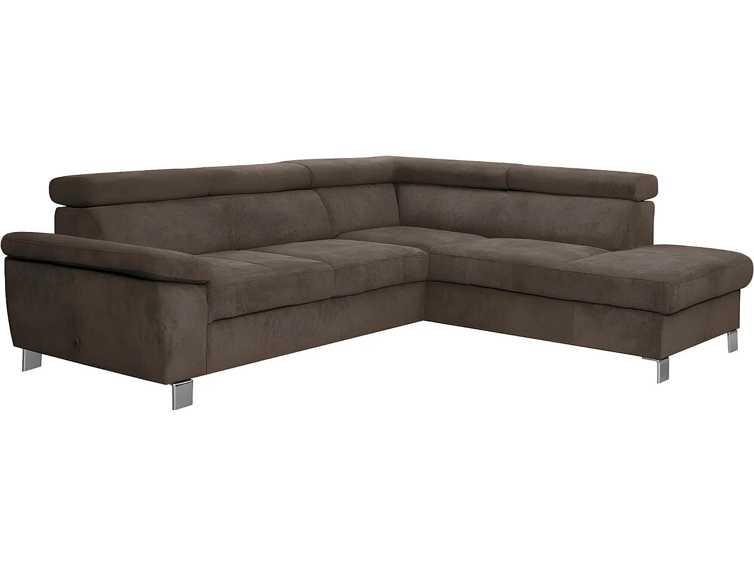 Canapé d'angle en tissu velours luxe 5 places LUGO chocolat, angle droit