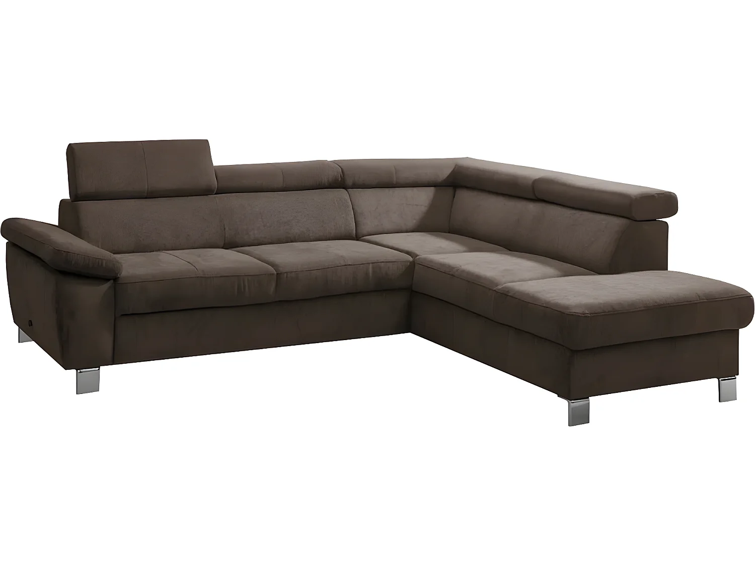 Canapé d'angle en tissu velours luxe 5 places LUGO chocolat, angle droit