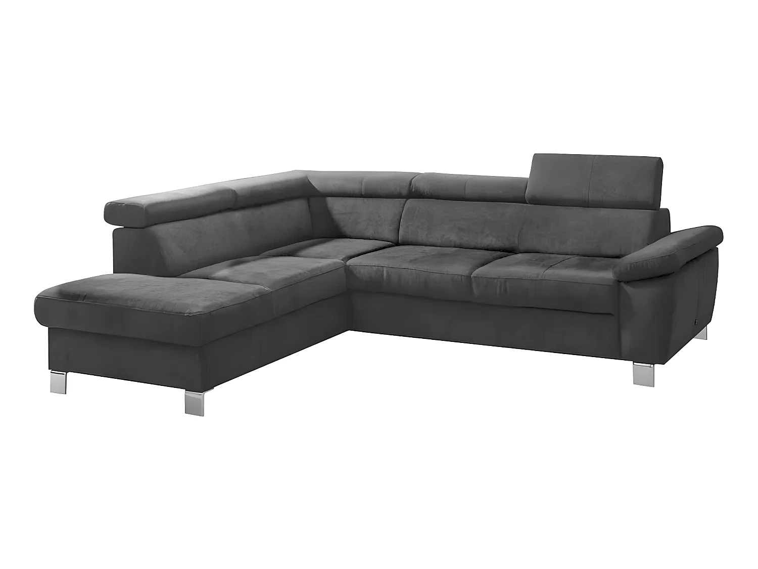 Canapé d'angle en tissu velours luxe 5 places LUGO gris foncé, angle gauche