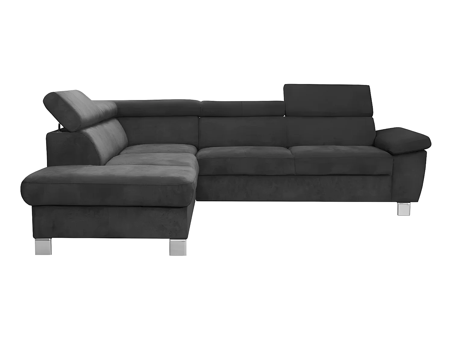 Canapé d'angle en tissu velours luxe 5 places LUGO gris foncé, angle gauche