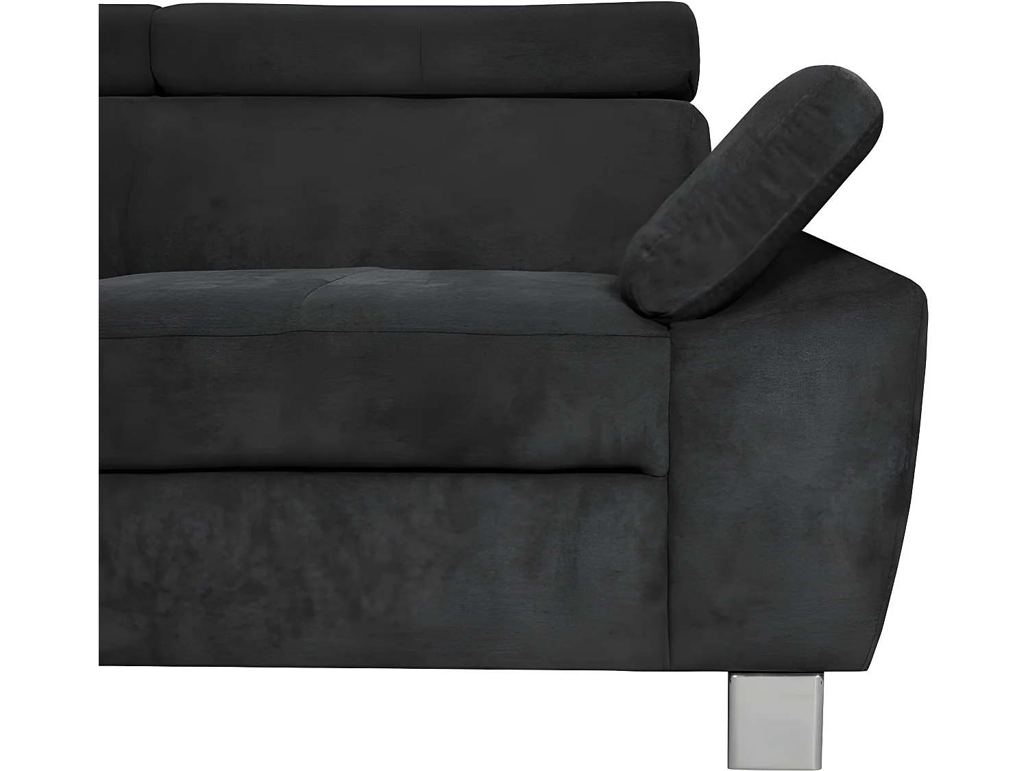 Hoekbank van luxe fluwelen stof met 5 zitplaatsen LUGO donkergrijs, linkerhoek met massief houten frame en vering