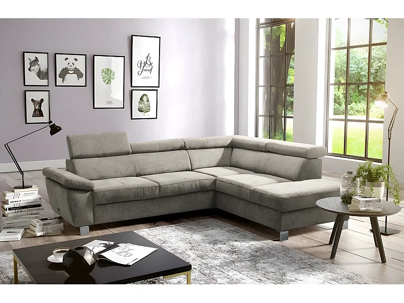 Canapé d'angle en tissu velours luxe 5 places LUGO beige, angle droit