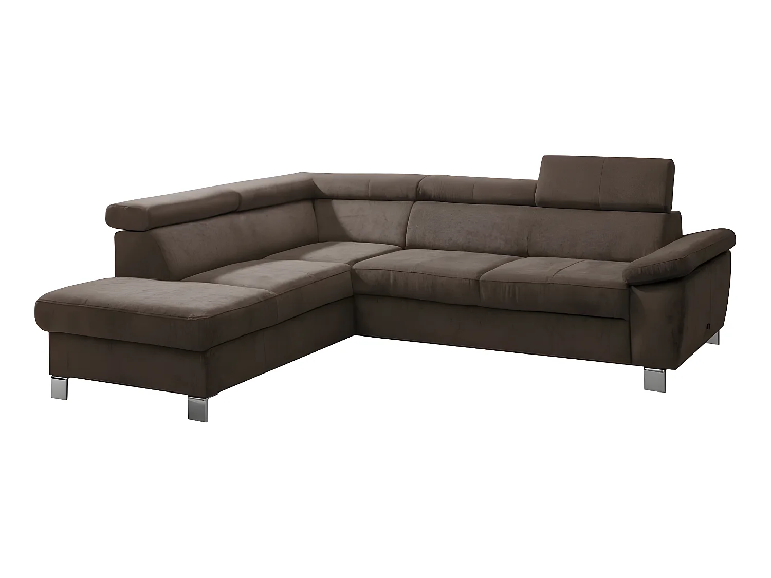 Canapé d'angle en tissu velours luxe 5 places LUGO chocolat, angle gauche