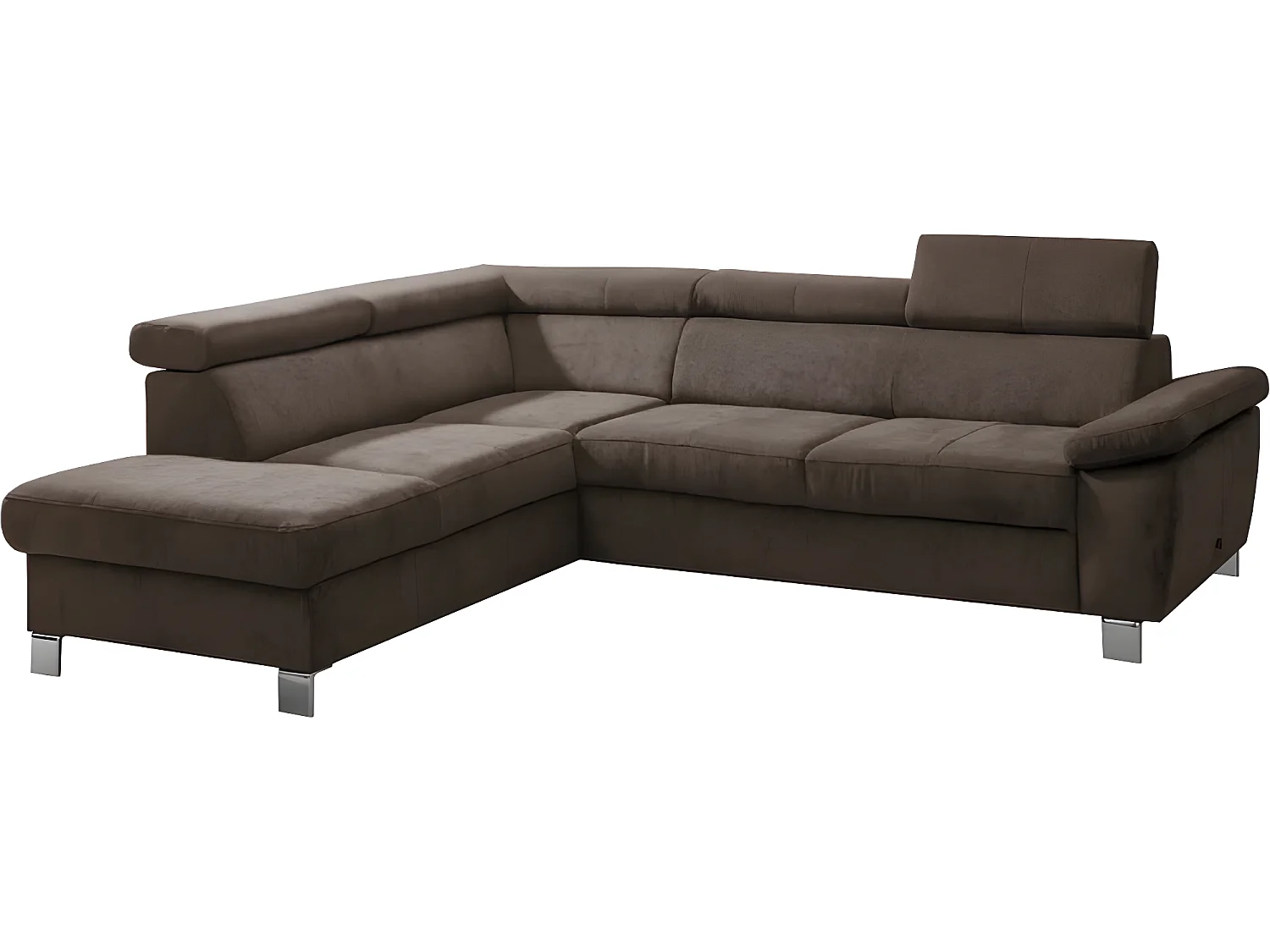 Canapé d'angle en tissu velours luxe 5 places LUGO chocolat, angle gauche