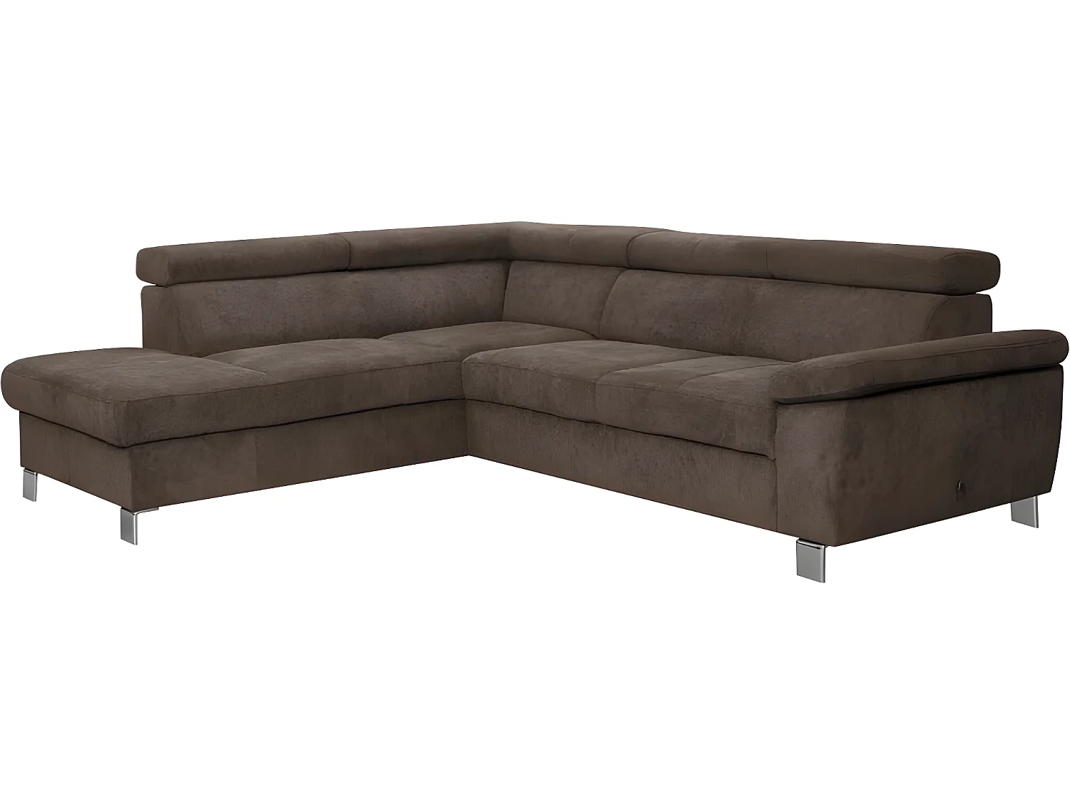 Canapé d'angle en tissu velours luxe 5 places LUGO chocolat, angle gauche