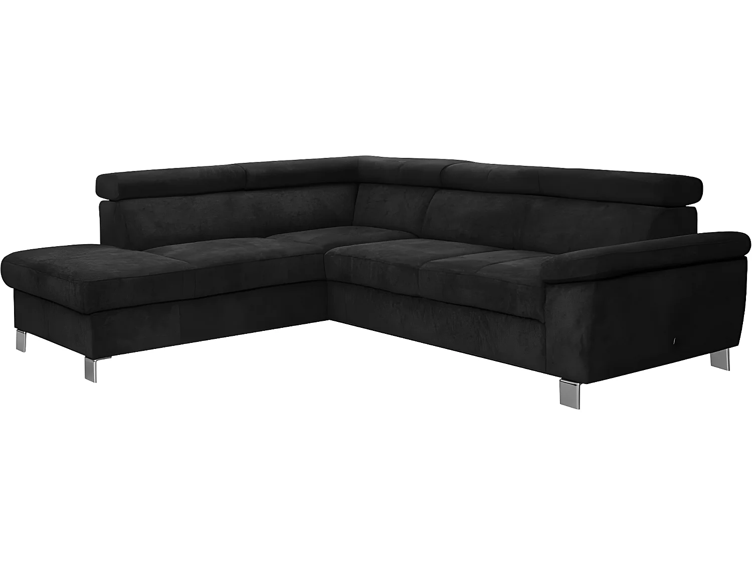 Canapé d'angle en tissu velours luxe 5 places LUGO noir, angle gauche