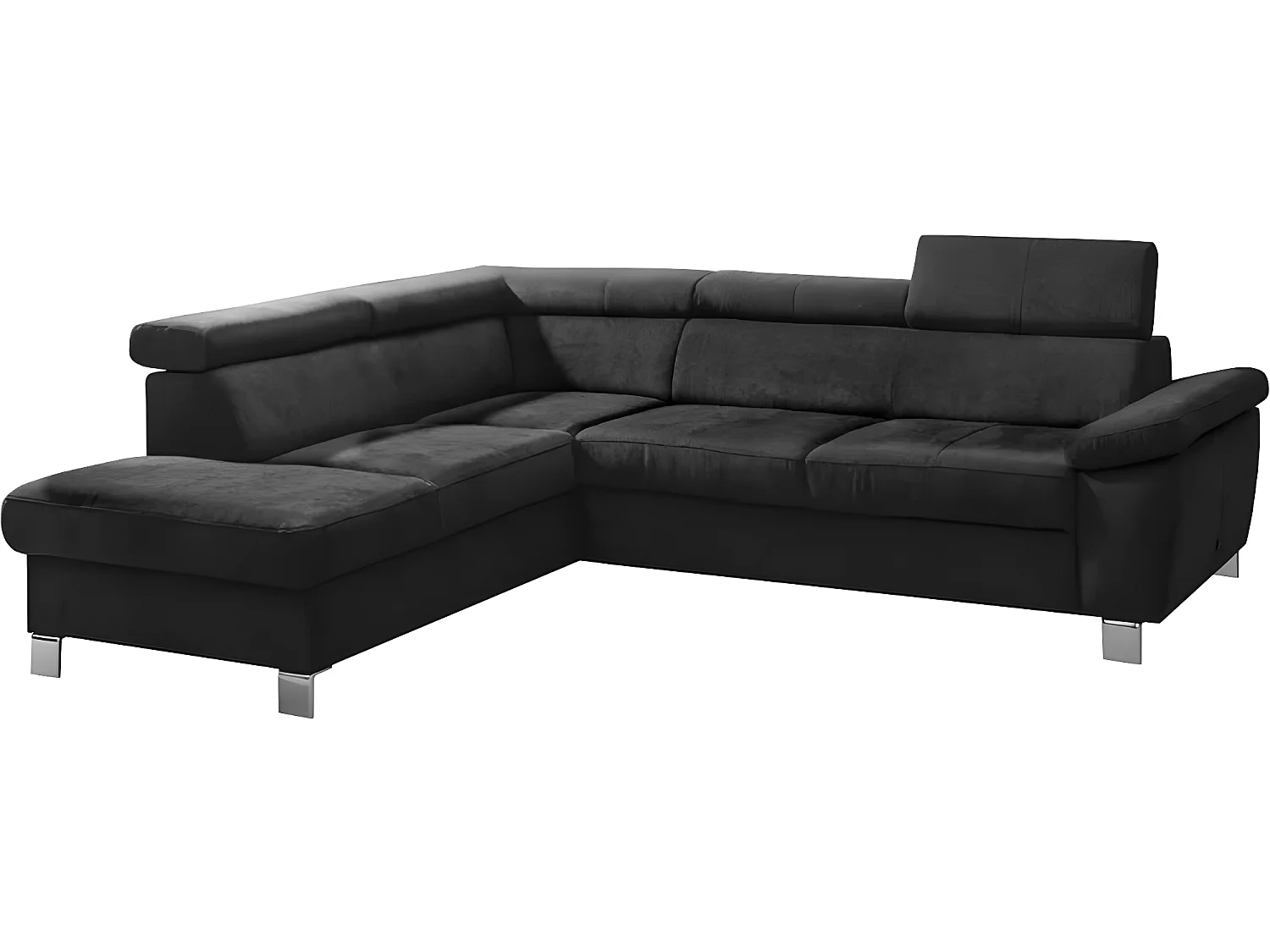 Canapé d'angle en tissu velours luxe 5 places LUGO noir, angle gauche