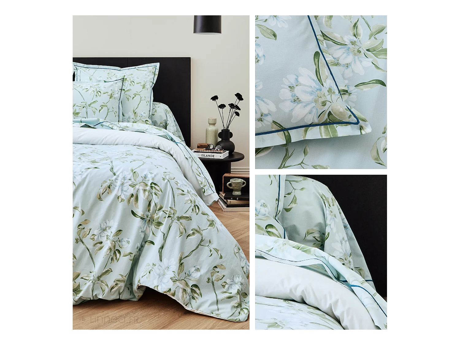 Taie de traversin 140x43 cm percale coton ELÉNA vert Nil