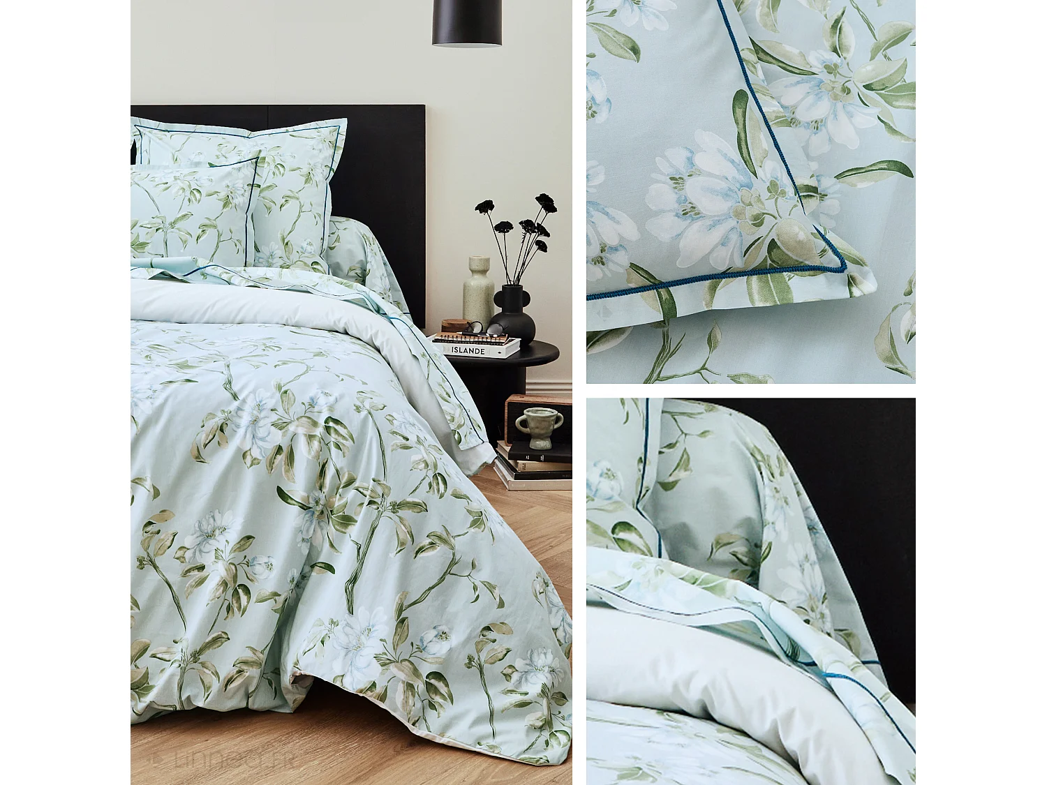 Taie de traversin 240x43 cm percale coton ELÉNA vert Nil