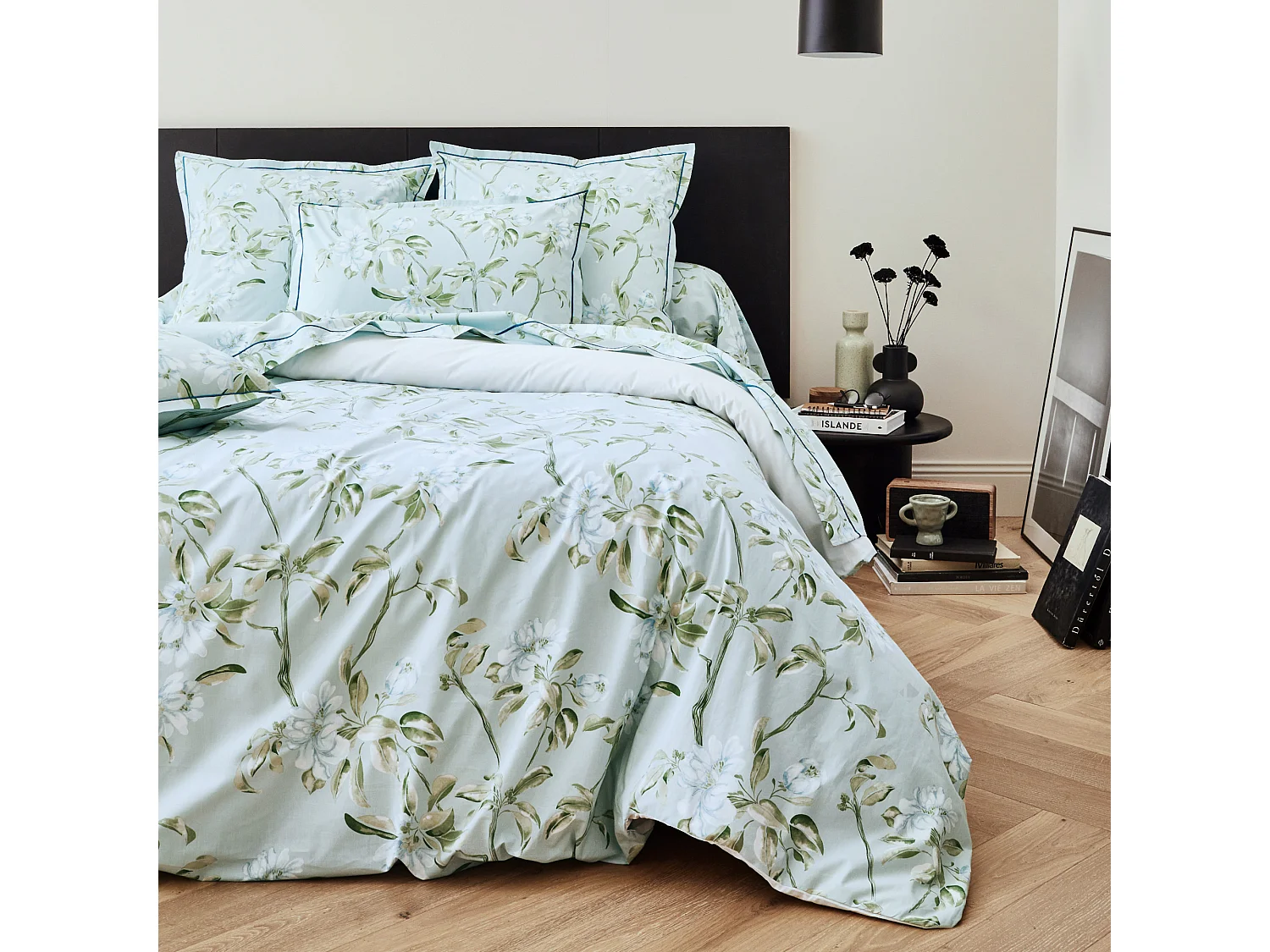Taie de traversin 200x43 cm percale coton ELÉNA vert Nil