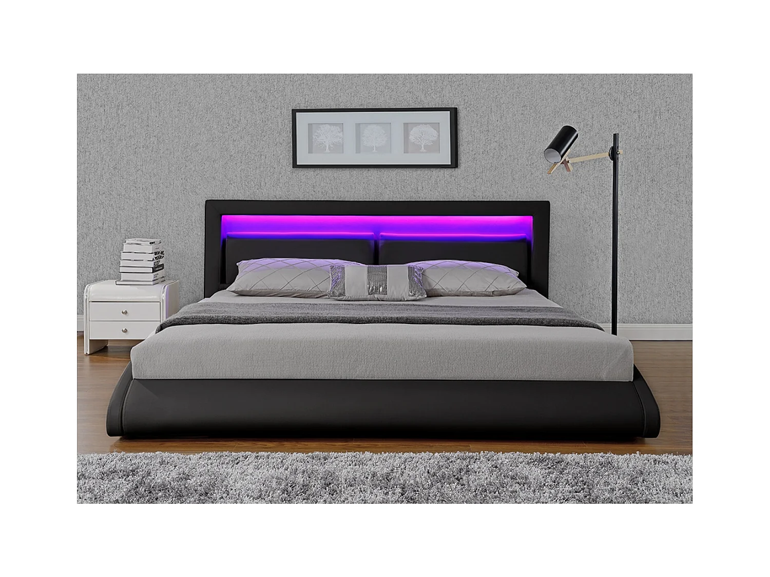 Bettgestell mit LED 160 x 200 cm in schwarzem PU BRIXTON