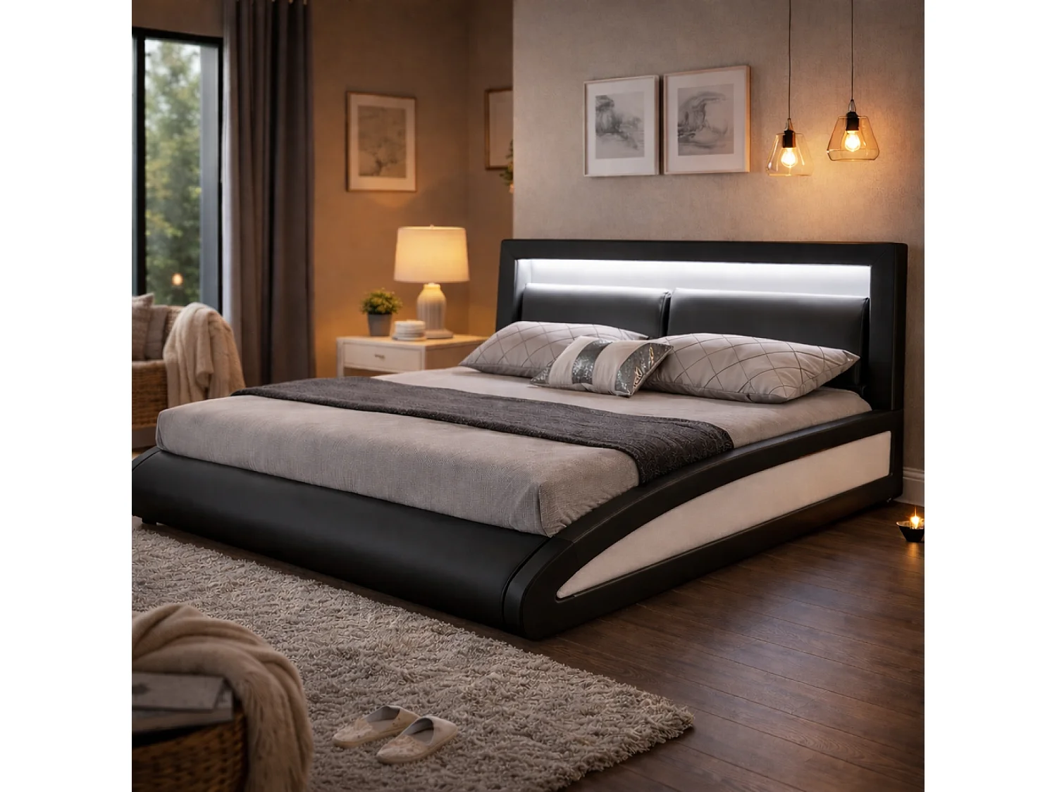 Cadre de lit avec LED 160 x 200 cm en PU noir BRIXTON