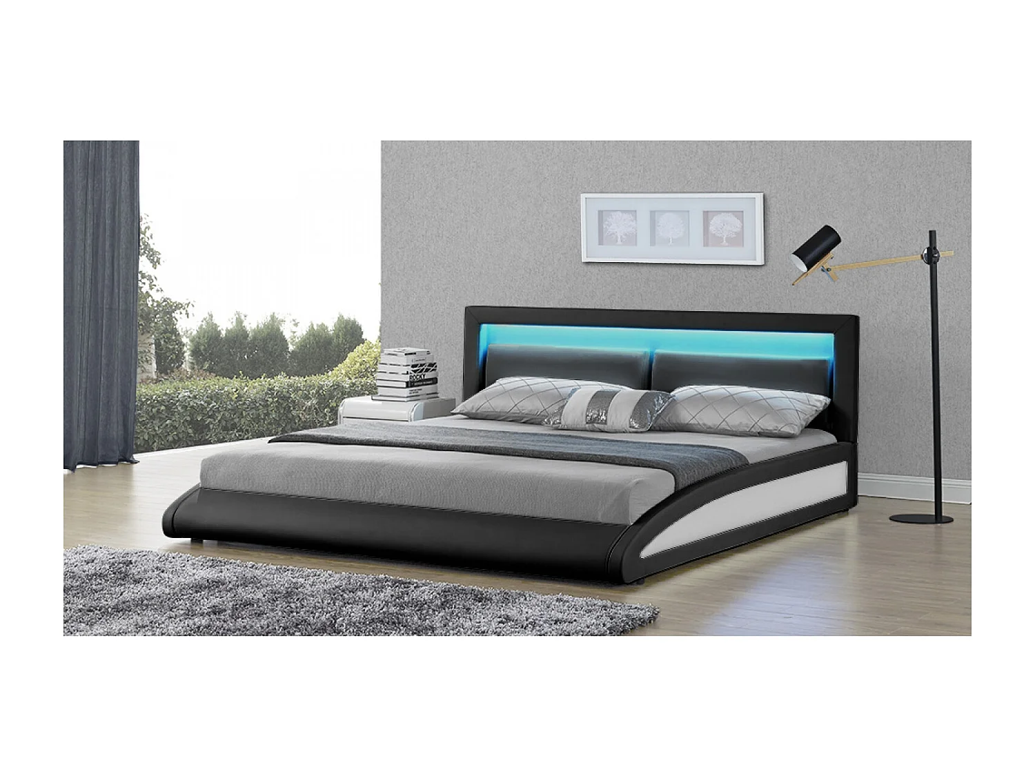 Cadre de lit avec LED 160 x 200 cm en PU noir BRIXTON