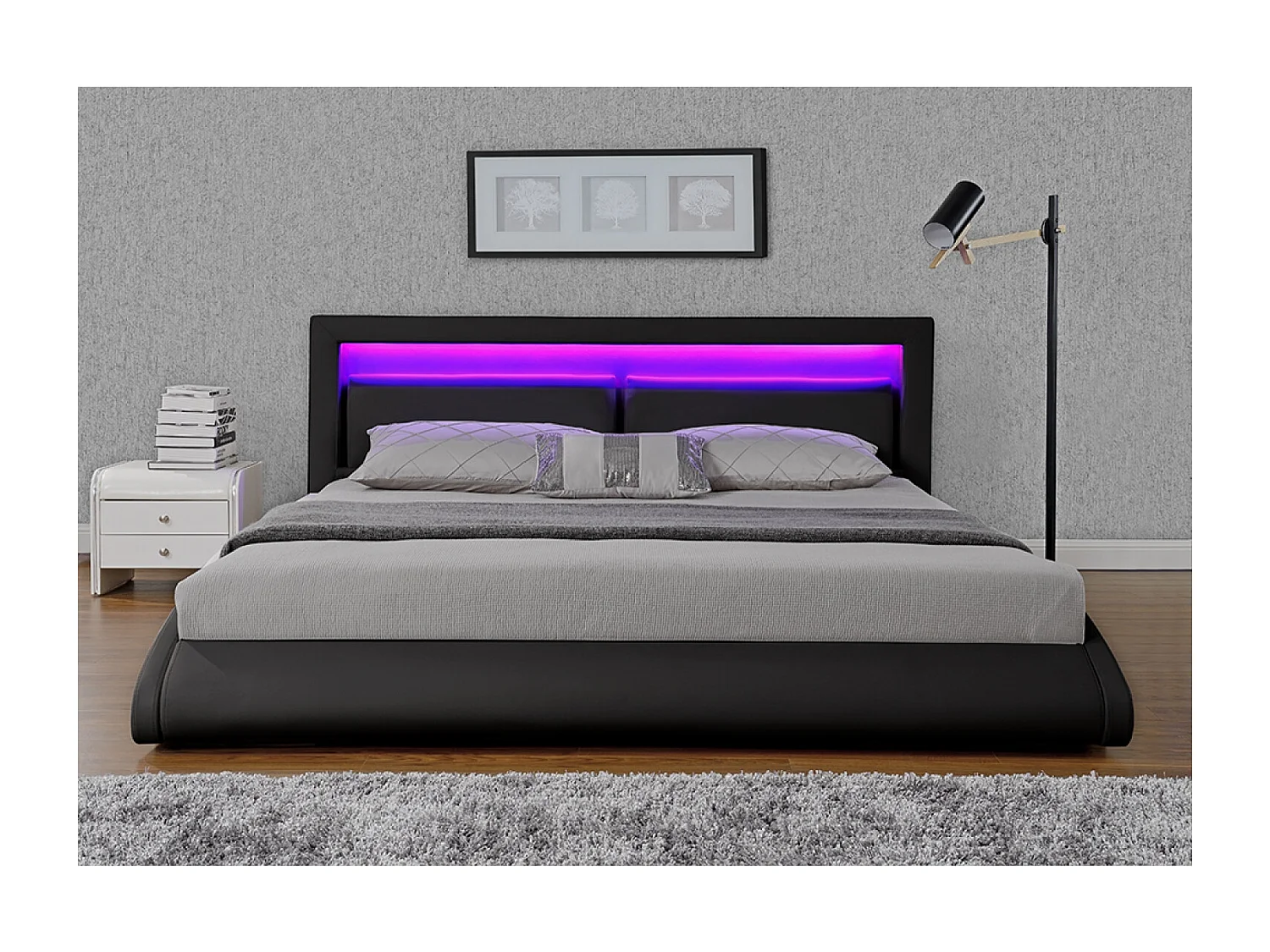 Struttura letto in similpelle nera con LED 160x200 cm BRIXTON