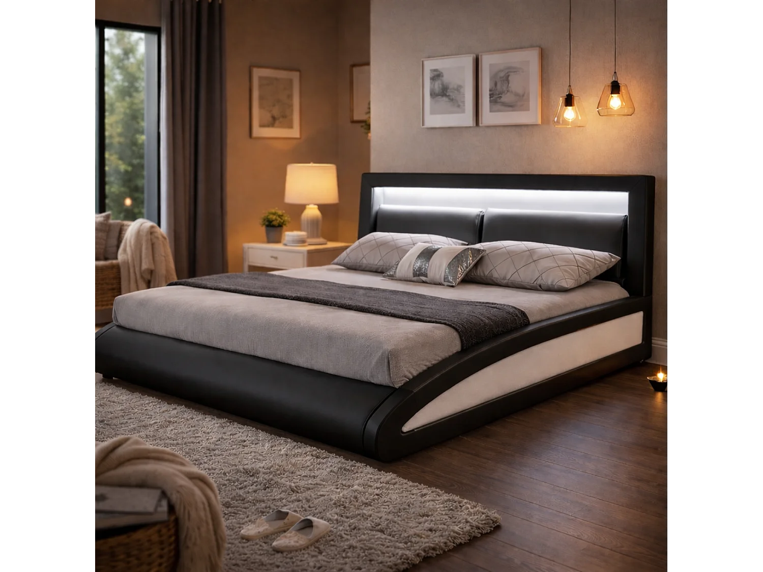 Cadre de lit avec LED 160 x 200 cm en PU noir BRIXTON