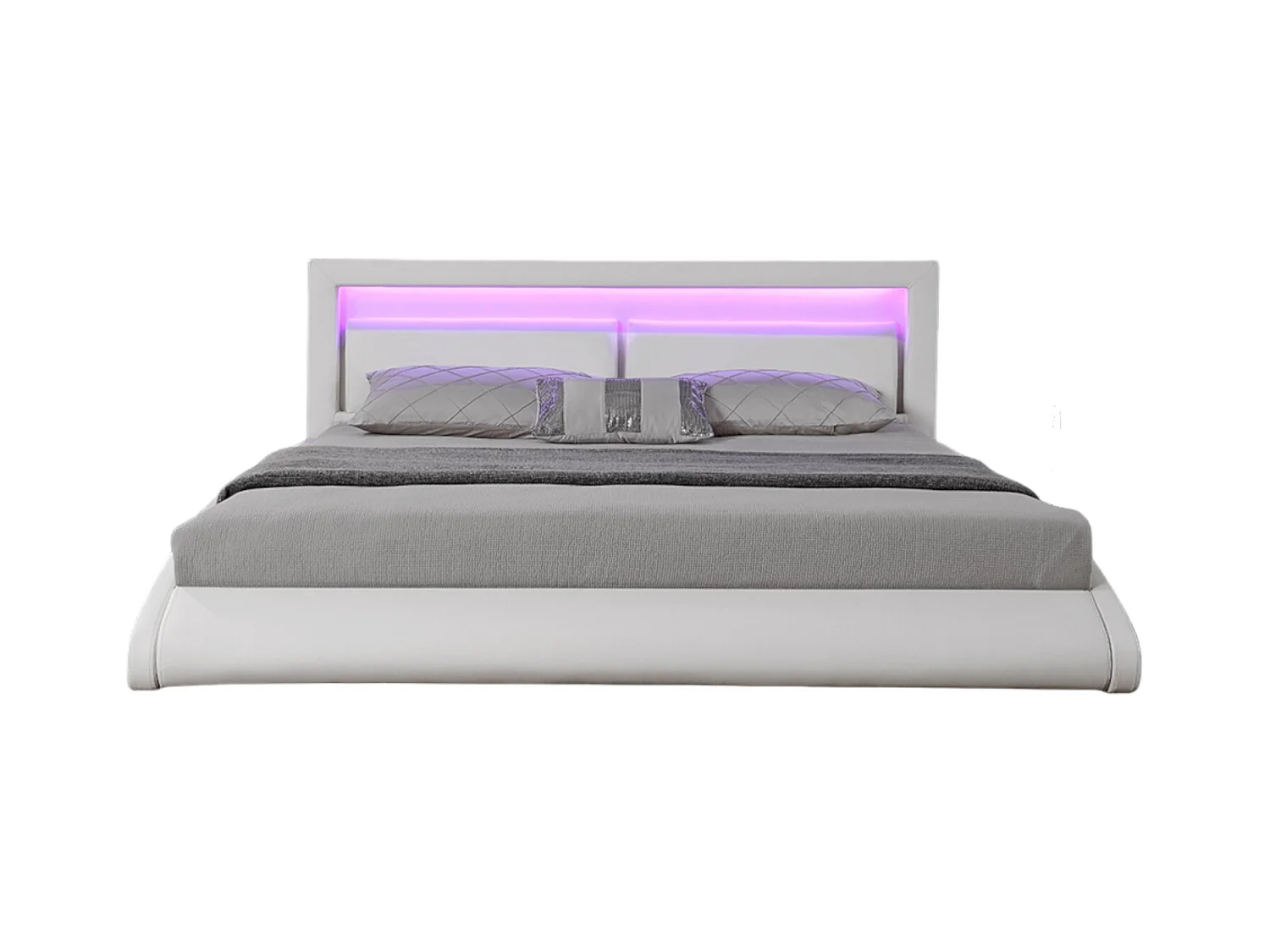 Bettgestell in Weißem Kunstleder mit integrierten LED-Leuchten - 160x200cm BRIXTON