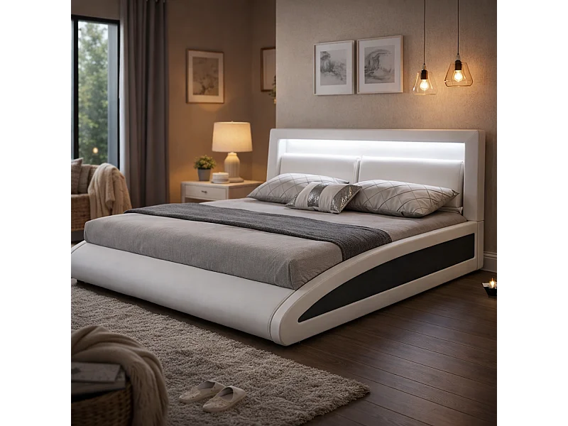 Bedframe in wit PU met geïntegreerde LED-verlichting 160x200cm BRIXTON Comfort en design voor rustige nachten
