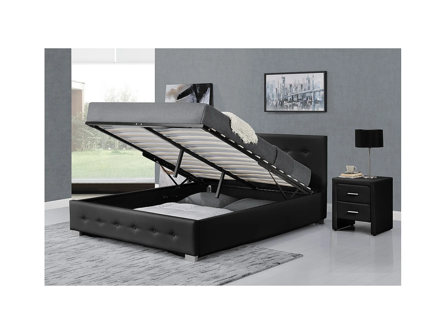 Bettgestell mit Stauraum 140 x 190 cm schwarz NEWINGTON