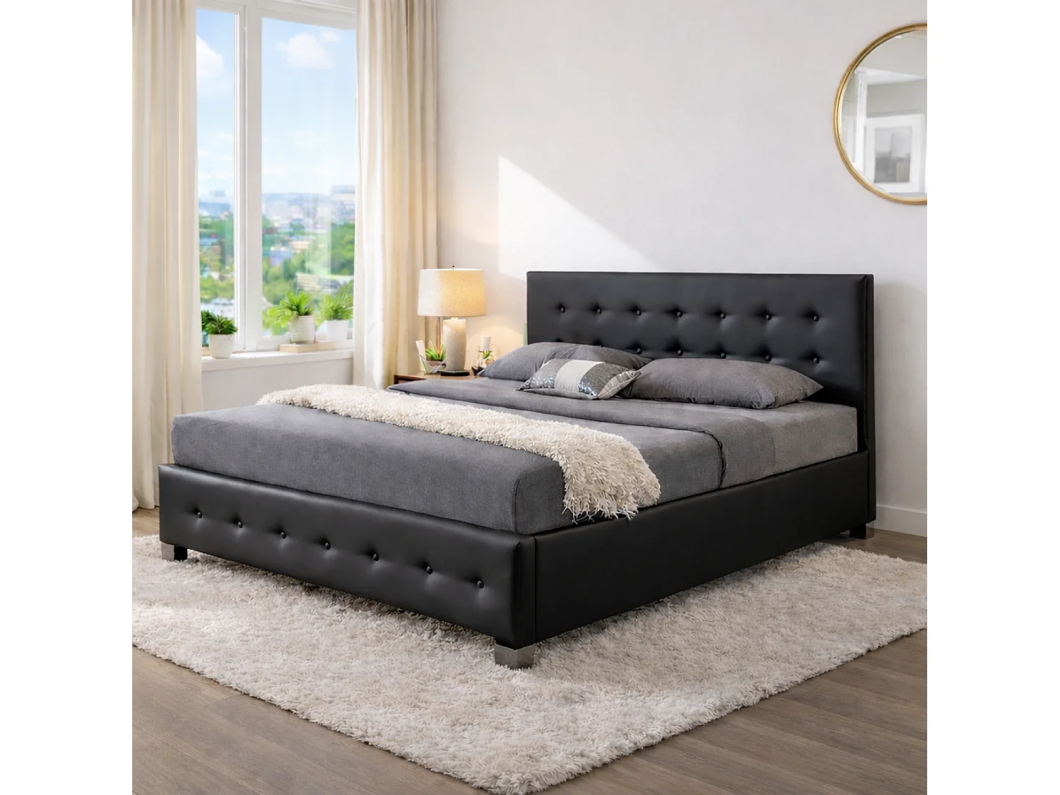Stucture de lit avec coffre de rangement 140 x 190 cm noir NEWINGTON