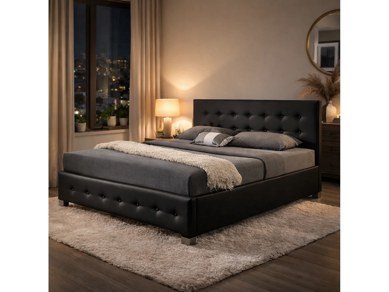 Stucture de lit avec coffre de rangement 140 x 190 cm noir NEWINGTON