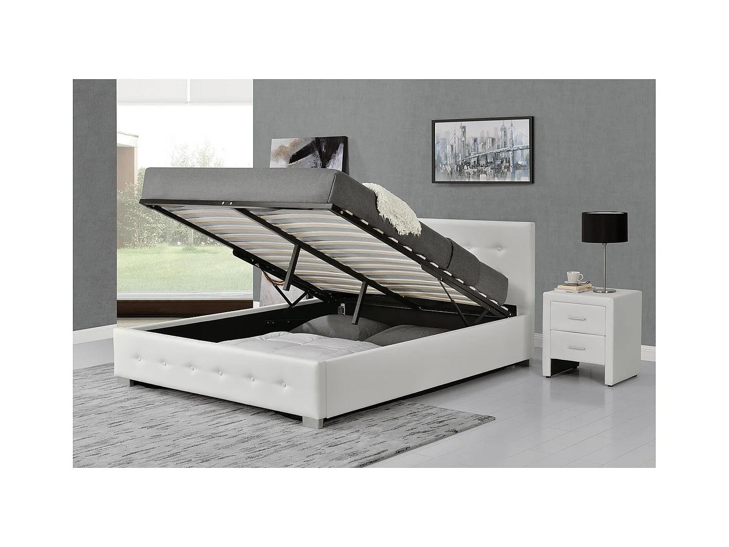 Structure de lit avec coffre 160 x 200 cm blanc NEWINGTON