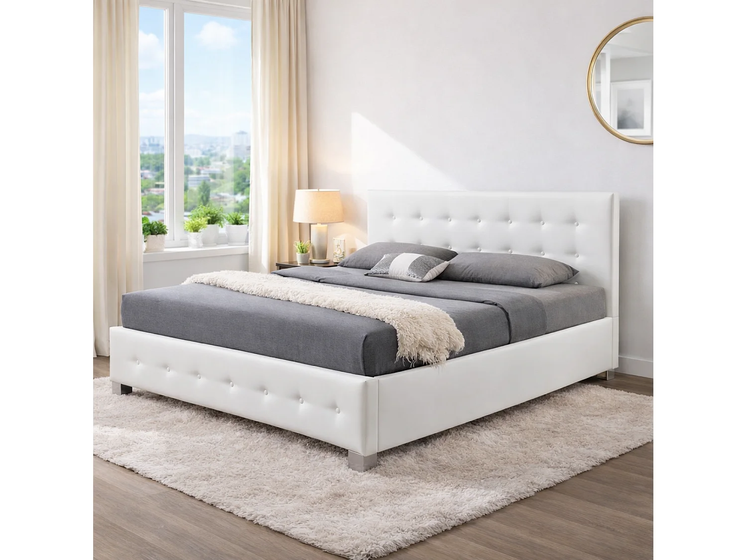 Structure de lit avec coffre 160 x 200 cm blanc NEWINGTON