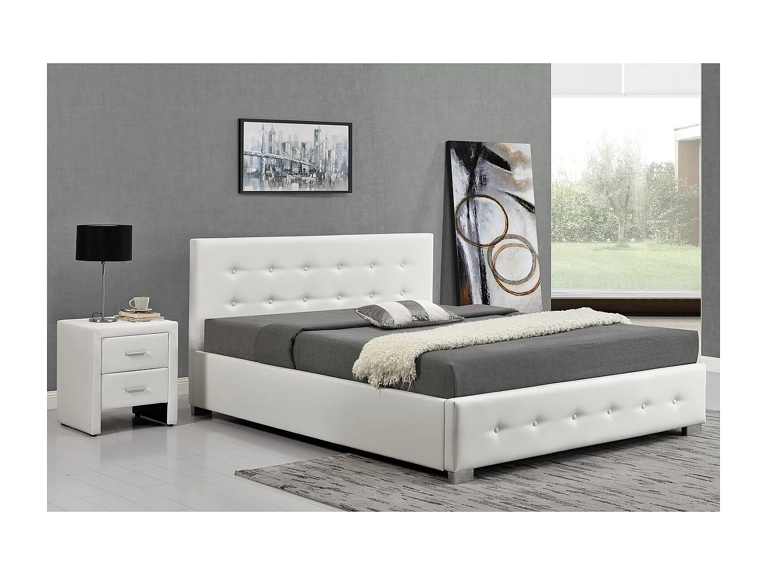 Structure de lit avec coffre 160 x 200 cm blanc NEWINGTON