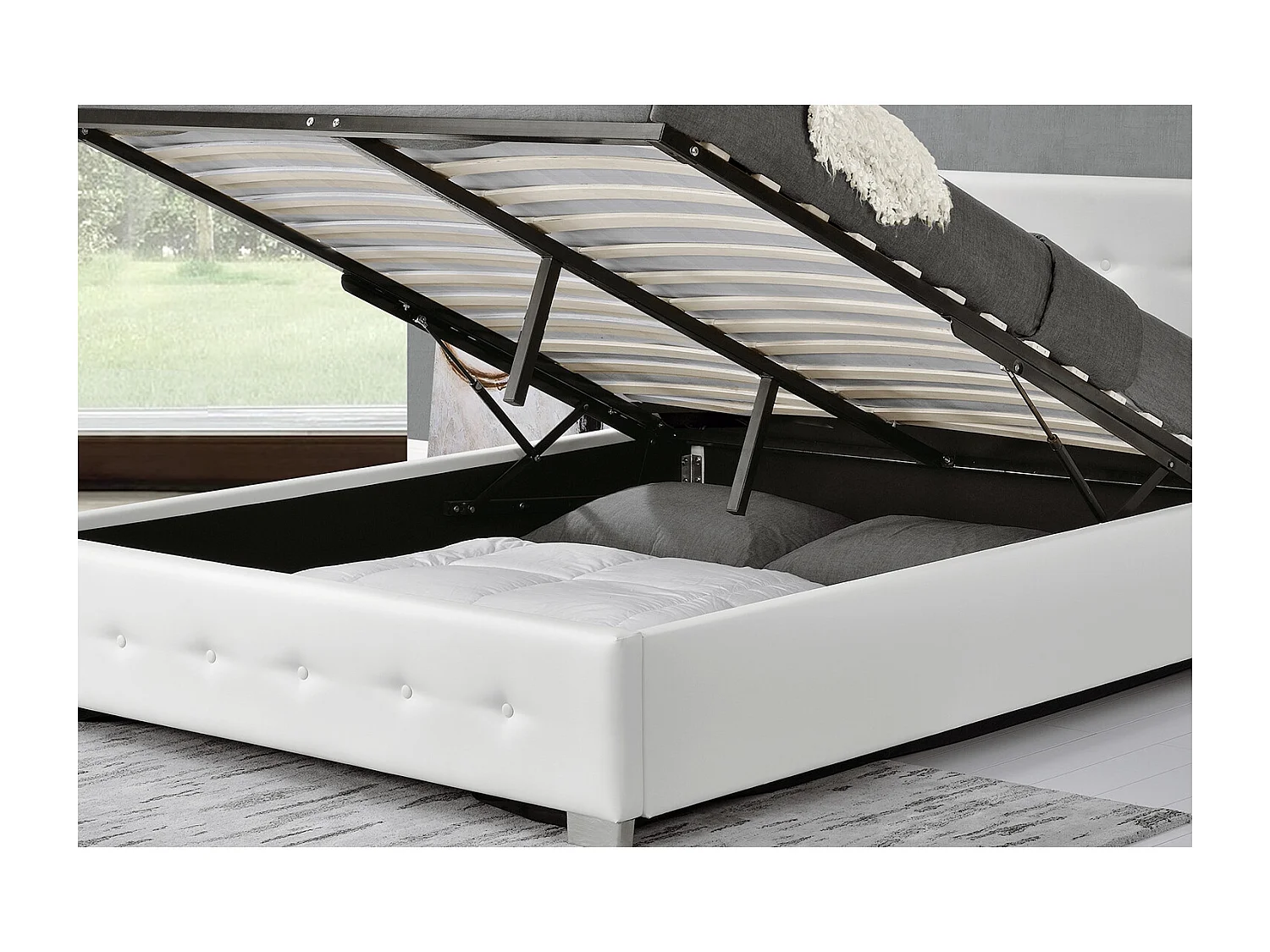 Structure de lit avec coffre 160 x 200 cm blanc NEWINGTON