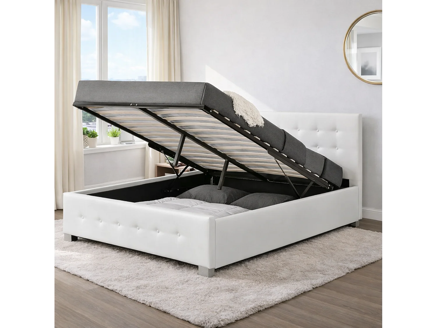 Bettgestell mit Bettkasten 160 x 200 cm weiß NEWINGTON