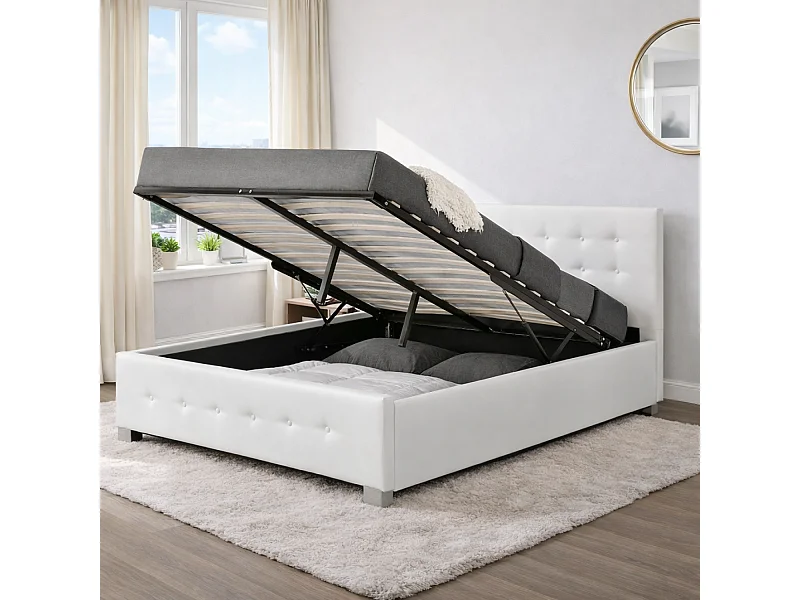 Structure de lit avec coffre 160 x 200 cm blanc NEWINGTON