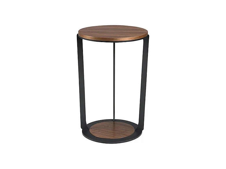 Table d'angle ronde en noyer et acier noir 2116 ANGEL CERDA