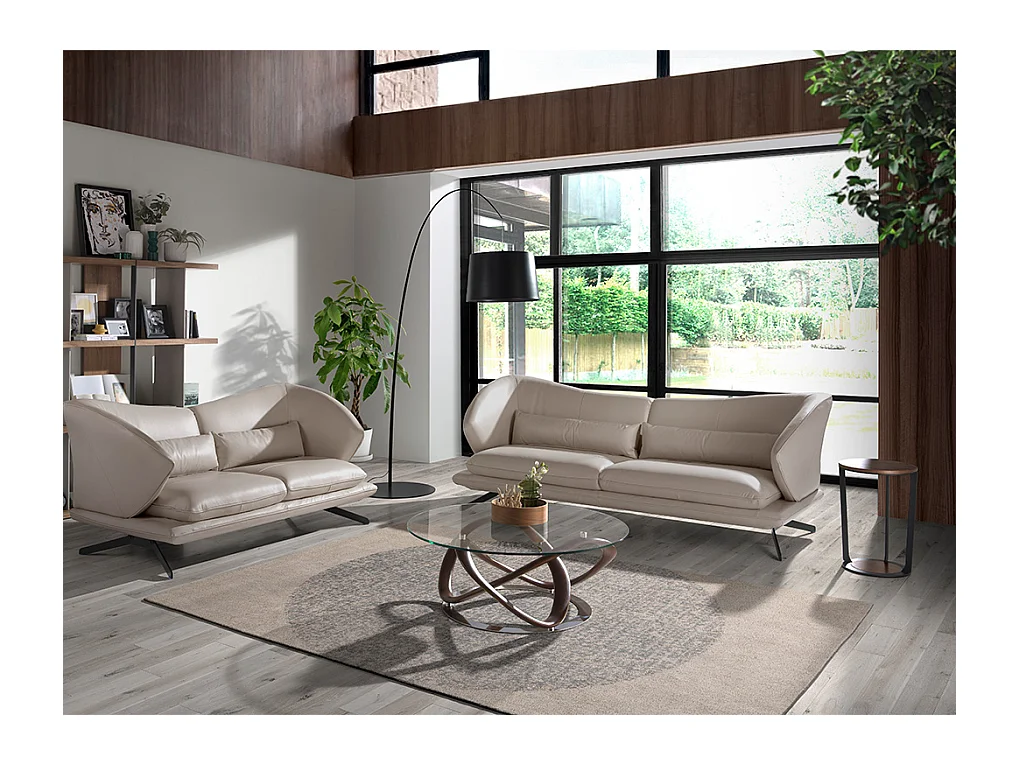 Table d'angle ronde en noyer et acier noir 2116 ANGEL CERDA