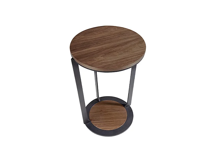 Table d'angle ronde en noyer et acier noir 2116 ANGEL CERDA