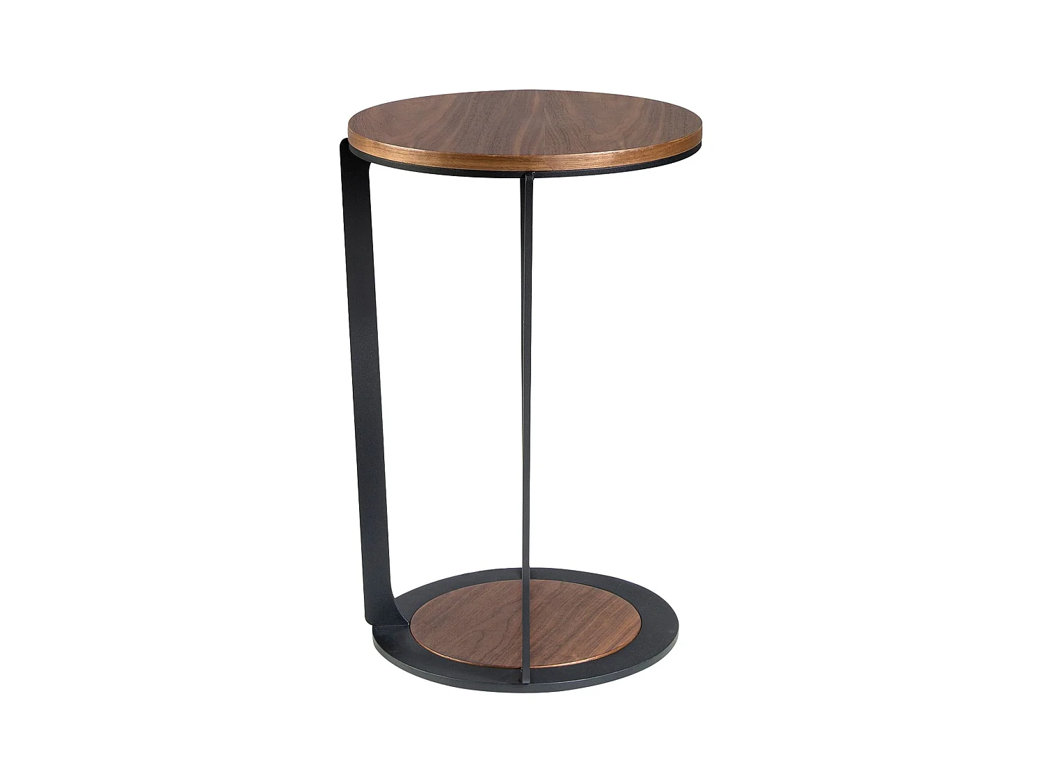 Table d'angle ronde en noyer et acier noir 2116 ANGEL CERDA