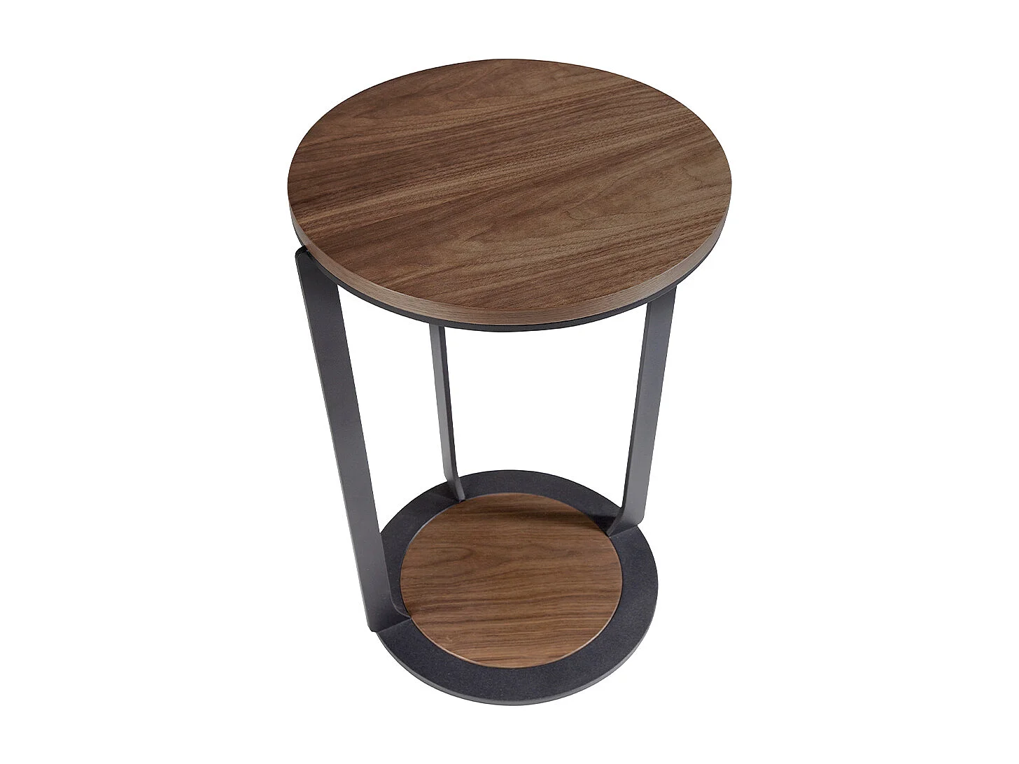 Table d'angle ronde en noyer et acier noir 2116 ANGEL CERDA