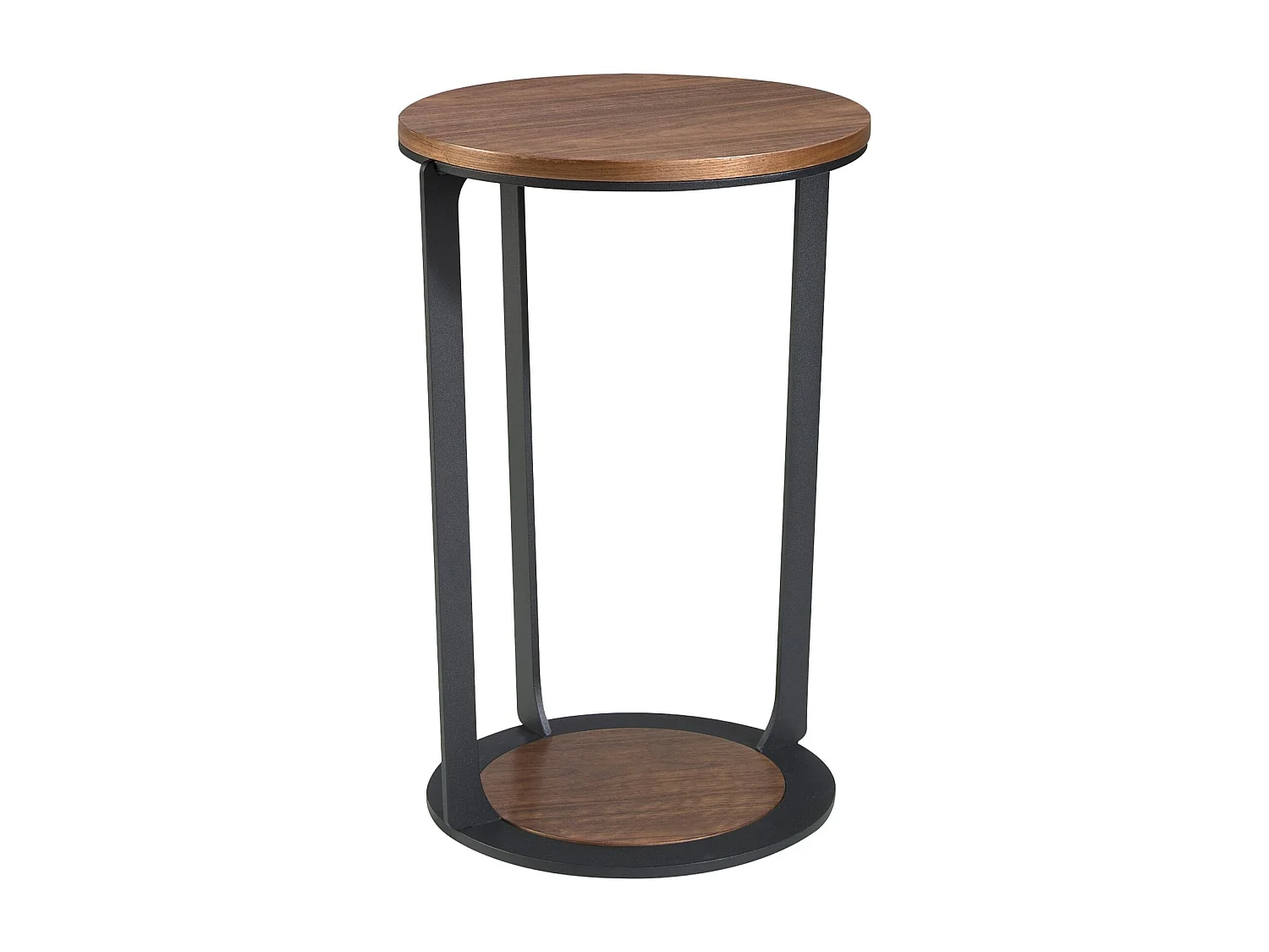 Table d'angle ronde en noyer et acier noir 2116 ANGEL CERDA