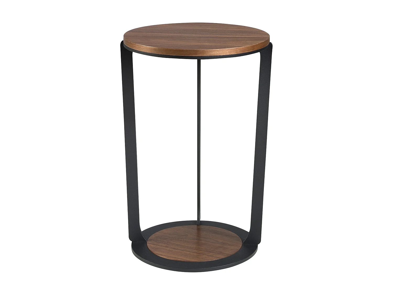 Table d'angle ronde en noyer et acier noir 2116 ANGEL CERDA