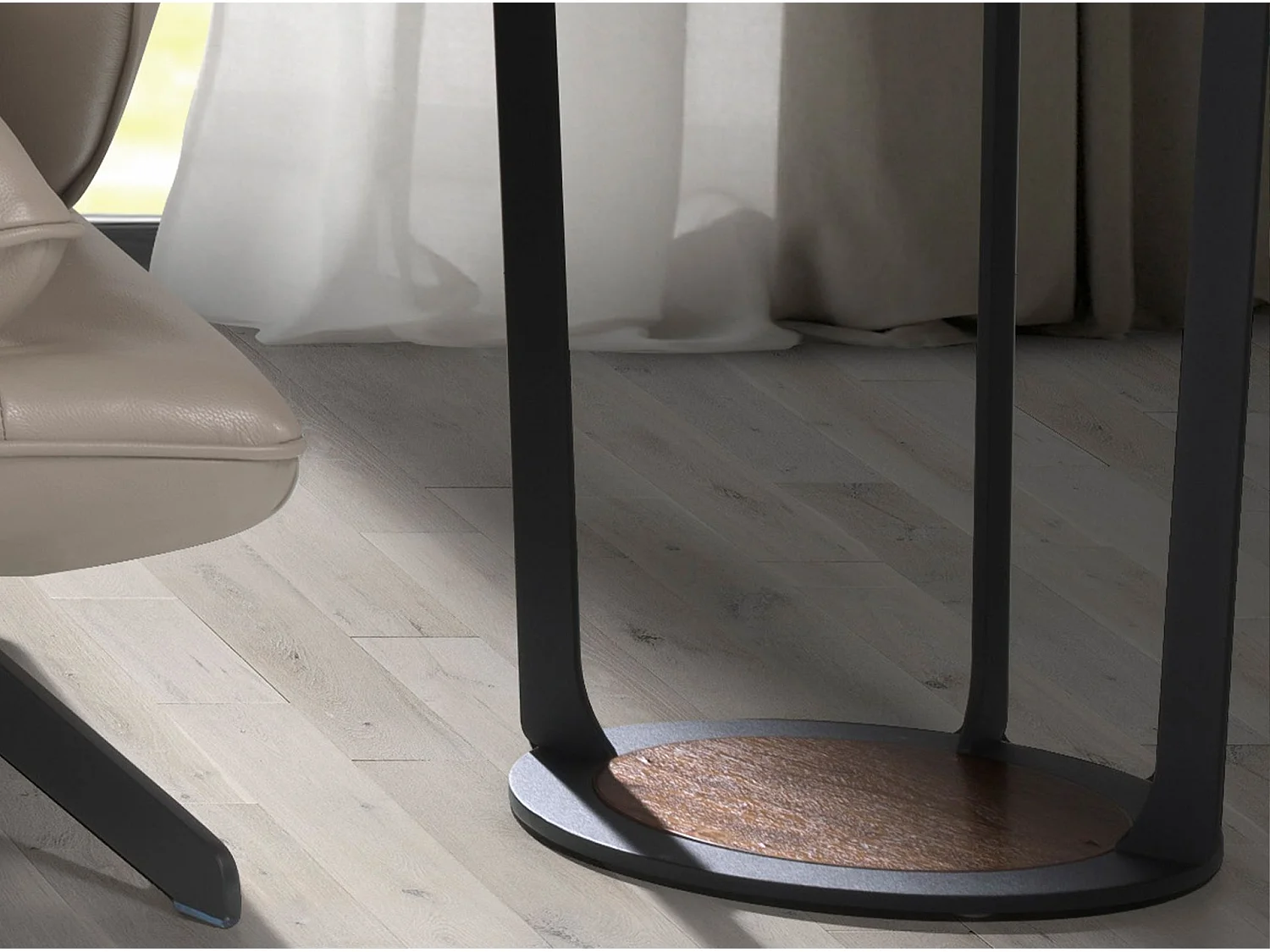 Table d'angle ronde en noyer et acier noir 2116 ANGEL CERDA