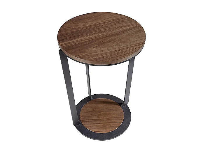 Table d'angle ronde en noyer et acier noir 2116 ANGEL CERDA