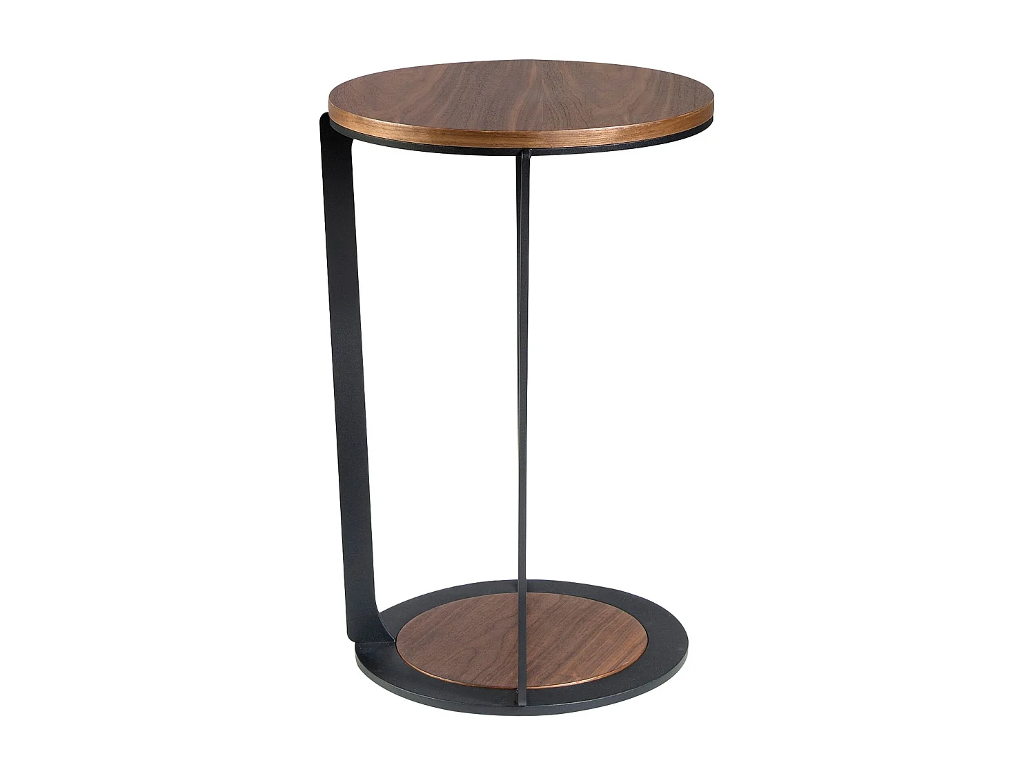 Table d'angle ronde en noyer et acier noir 2116 ANGEL CERDA