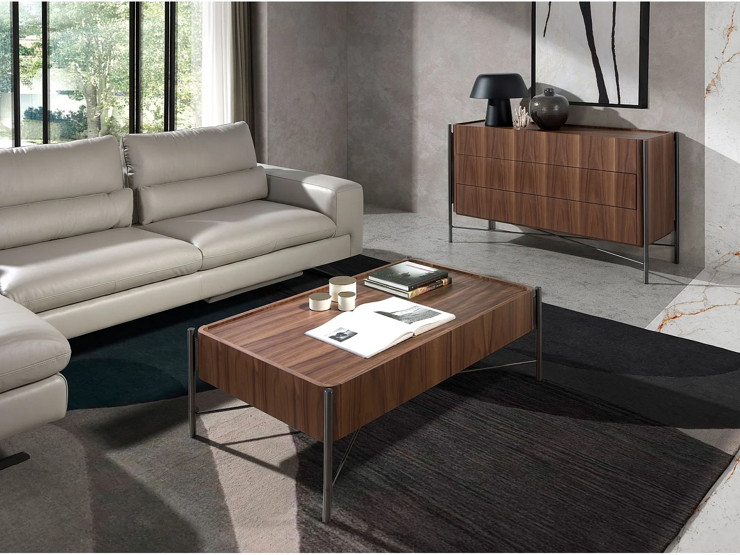 Commode noyer et acier foncé 7139 ANGEL CERDA