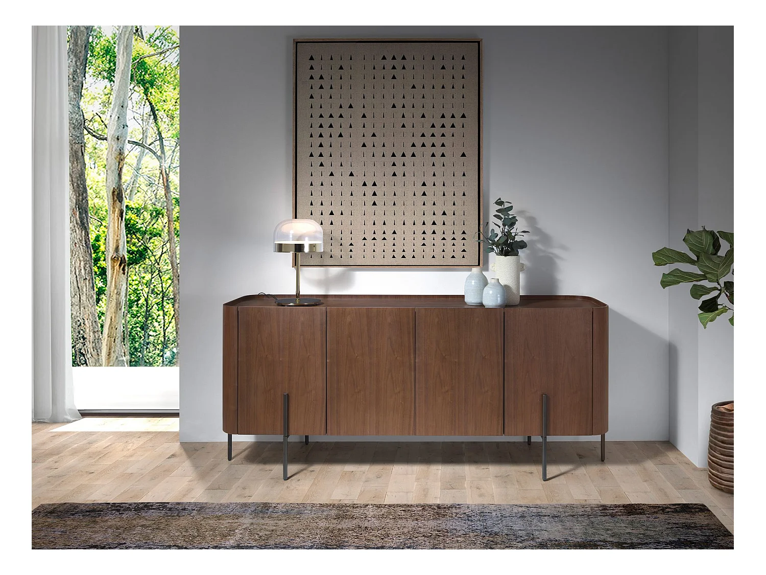 Lampada da tavolo in acciaio e vetro trasparente