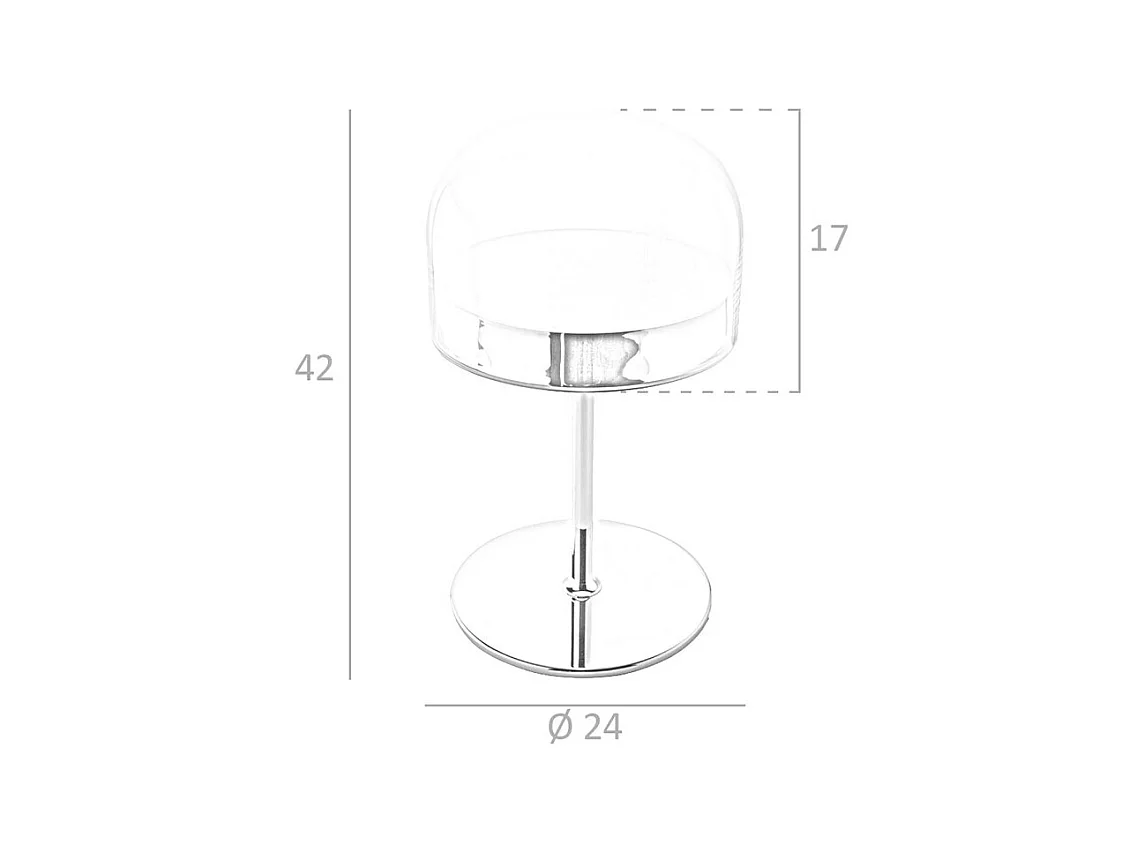 Lampada da tavolo in acciaio e vetro trasparente