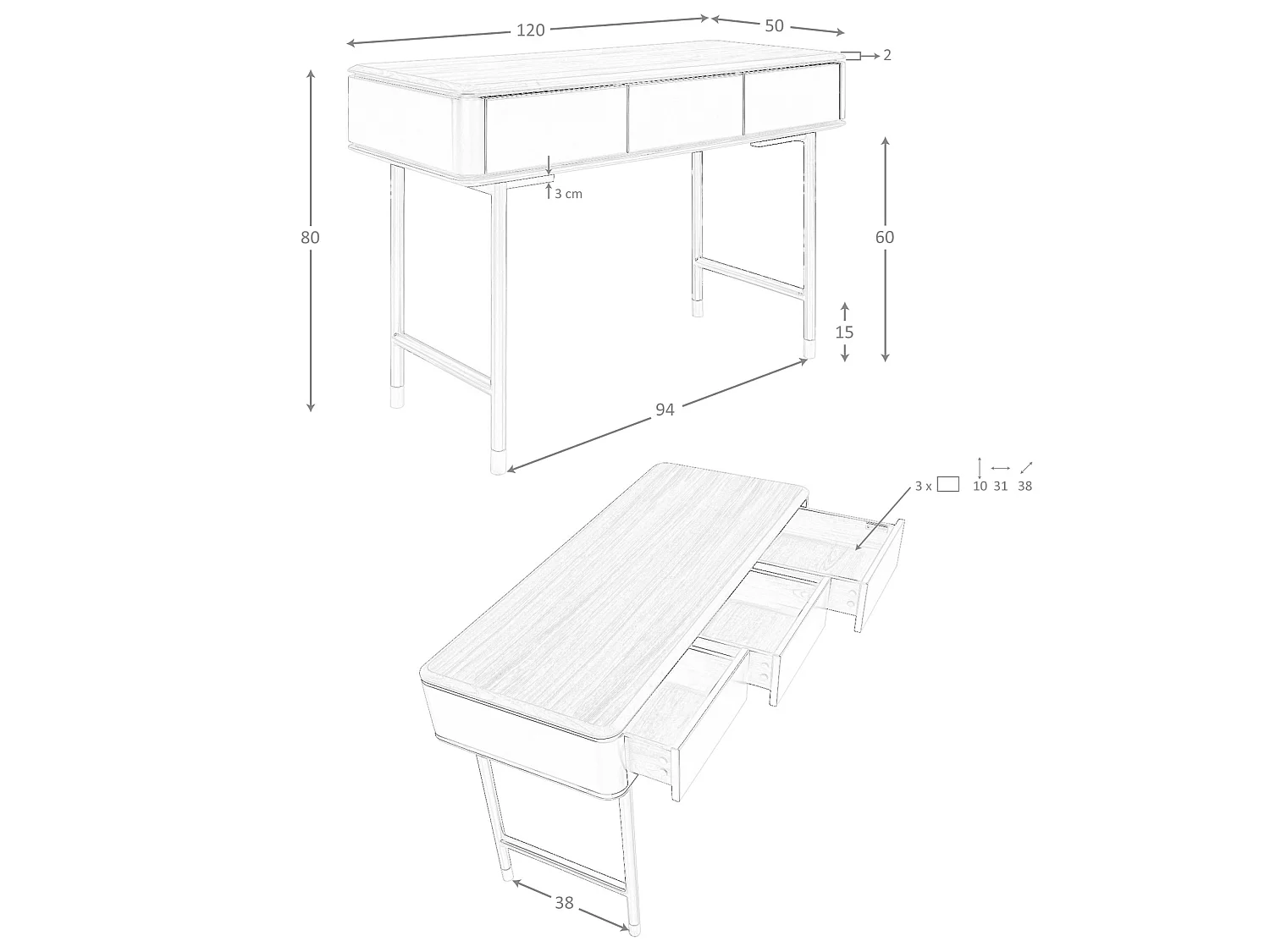 Tafellamp van verguld aluminium en zwart staal 8068 ANGEL CERDA