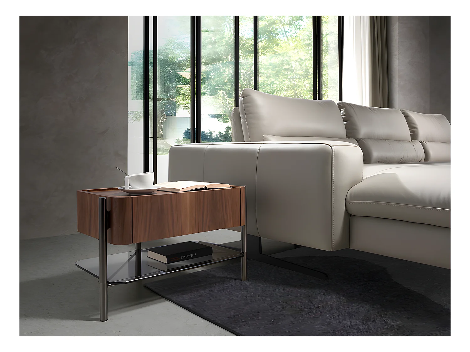 Mesa de cabeceira folheada de nogueira 7138