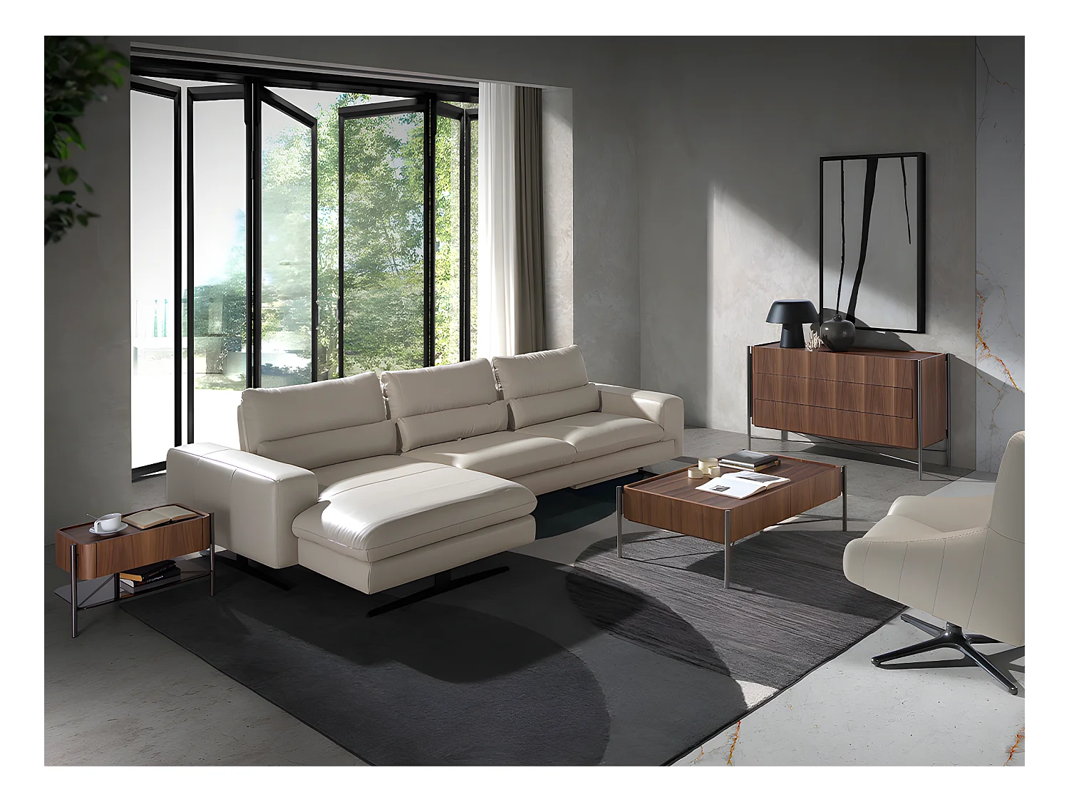 Mesa de cabeceira folheada de nogueira 7138