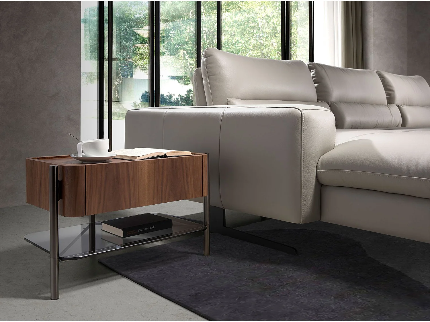 Table de chevet noyer et acier foncé 7138 ANGEL CERDA