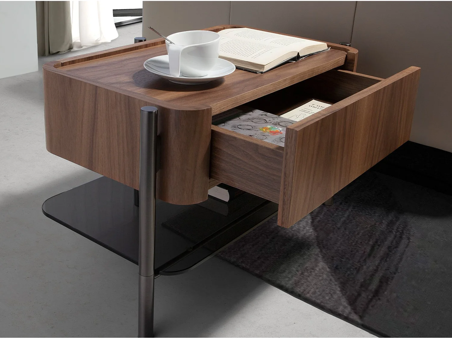 Table de chevet noyer et acier foncé 7138 ANGEL CERDA